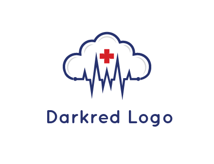 line art cloud with heart beat line and first aid sign