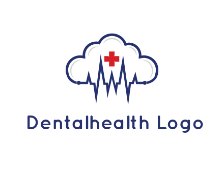 line art cloud with heart beat line and first aid sign