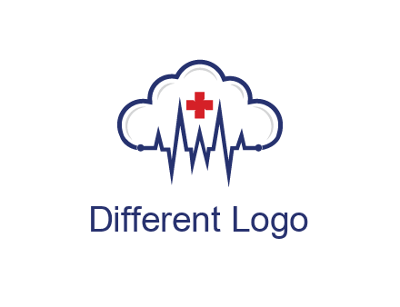 line art cloud with heart beat line and first aid sign