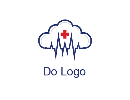 line art cloud with heart beat line and first aid sign