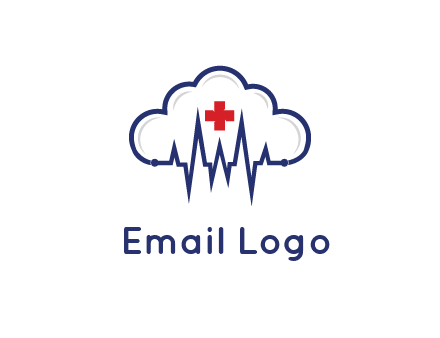 line art cloud with heart beat line and first aid sign