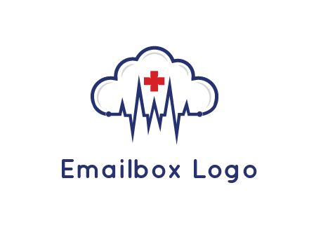 line art cloud with heart beat line and first aid sign