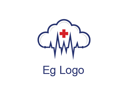 line art cloud with heart beat line and first aid sign