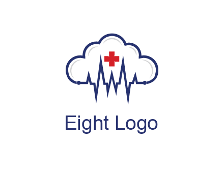 line art cloud with heart beat line and first aid sign