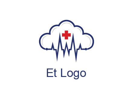 line art cloud with heart beat line and first aid sign