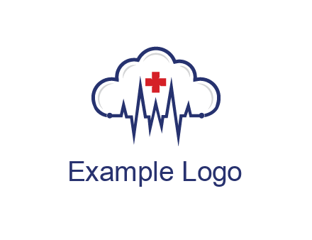line art cloud with heart beat line and first aid sign
