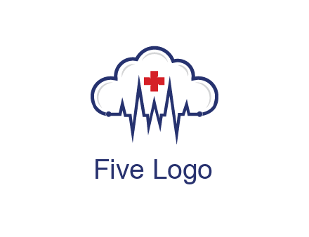 line art cloud with heart beat line and first aid sign