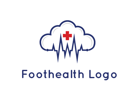 line art cloud with heart beat line and first aid sign