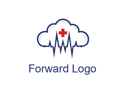 line art cloud with heart beat line and first aid sign