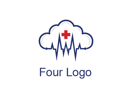 line art cloud with heart beat line and first aid sign