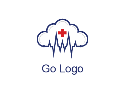 line art cloud with heart beat line and first aid sign