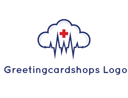 line art cloud with heart beat line and first aid sign