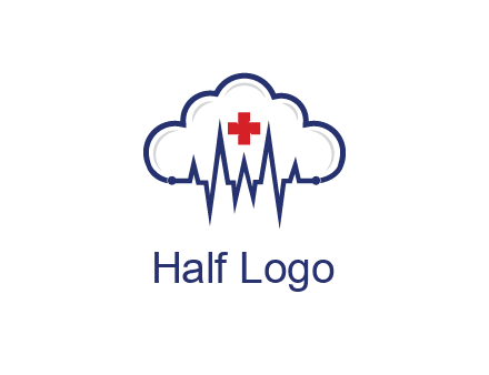 line art cloud with heart beat line and first aid sign