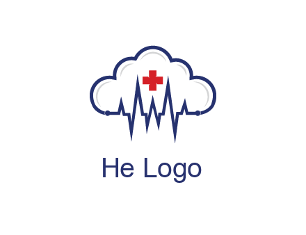 line art cloud with heart beat line and first aid sign