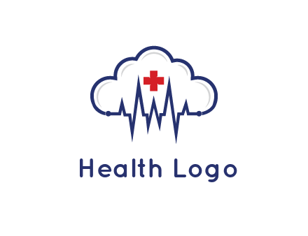 line art cloud with heart beat line and first aid sign