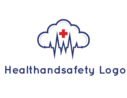 line art cloud with heart beat line and first aid sign