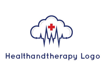 line art cloud with heart beat line and first aid sign