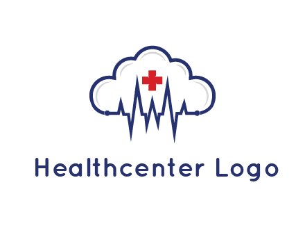 line art cloud with heart beat line and first aid sign