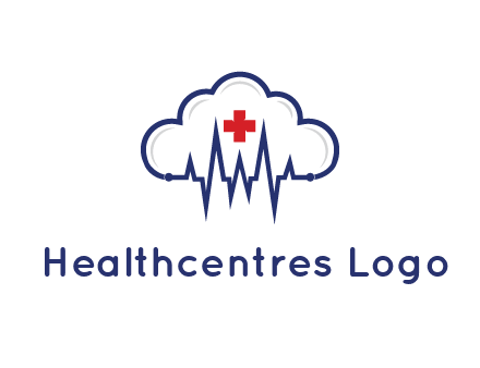 line art cloud with heart beat line and first aid sign