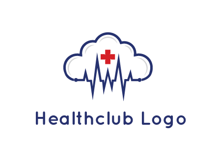 line art cloud with heart beat line and first aid sign