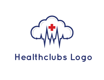 line art cloud with heart beat line and first aid sign