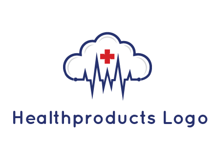 line art cloud with heart beat line and first aid sign