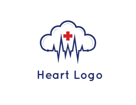 line art cloud with heart beat line and first aid sign