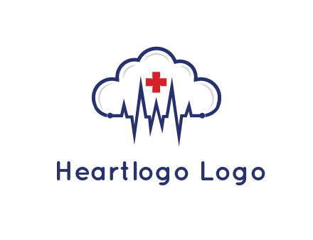 line art cloud with heart beat line and first aid sign
