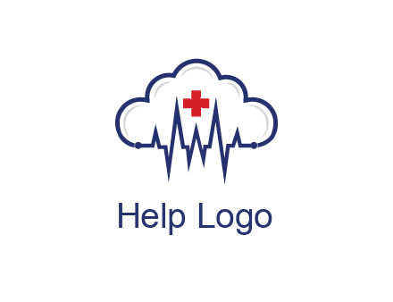 line art cloud with heart beat line and first aid sign