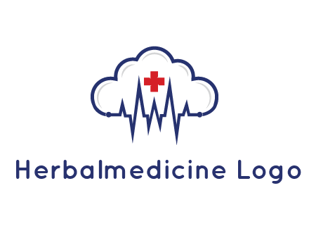 line art cloud with heart beat line and first aid sign