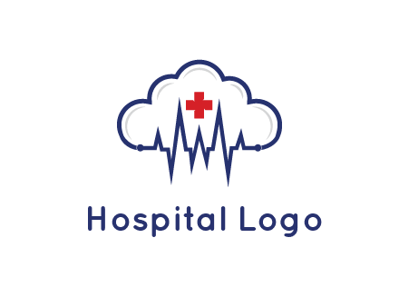 line art cloud with heart beat line and first aid sign