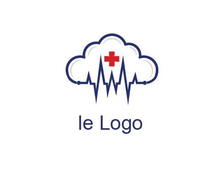line art cloud with heart beat line and first aid sign
