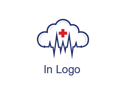 line art cloud with heart beat line and first aid sign