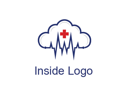 line art cloud with heart beat line and first aid sign