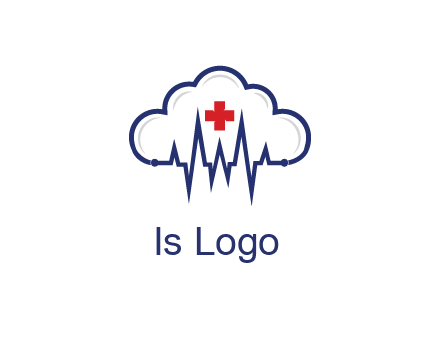 line art cloud with heart beat line and first aid sign