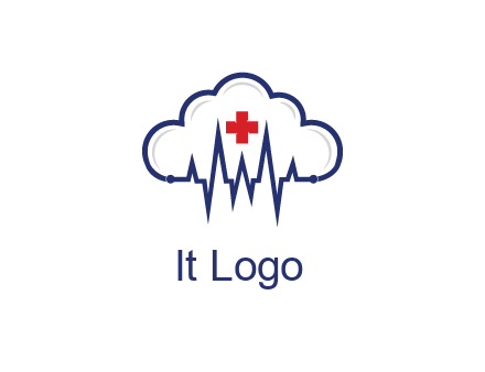 line art cloud with heart beat line and first aid sign
