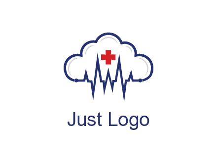 line art cloud with heart beat line and first aid sign