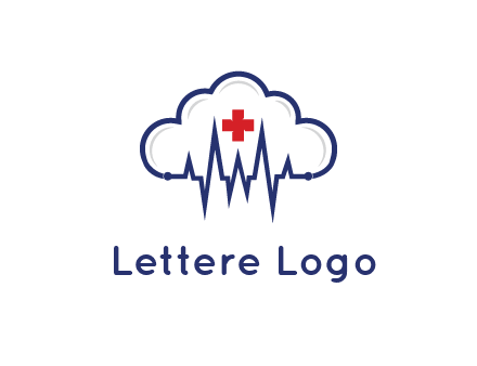 line art cloud with heart beat line and first aid sign