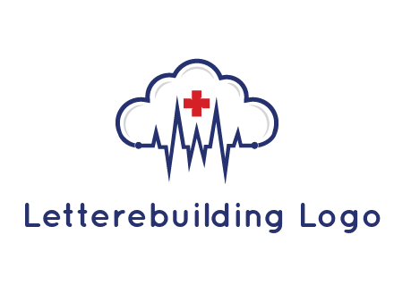 line art cloud with heart beat line and first aid sign