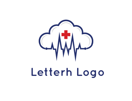 line art cloud with heart beat line and first aid sign