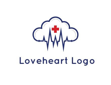 line art cloud with heart beat line and first aid sign