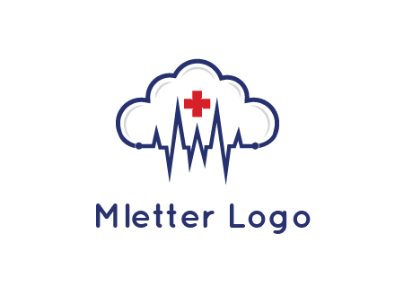 line art cloud with heart beat line and first aid sign
