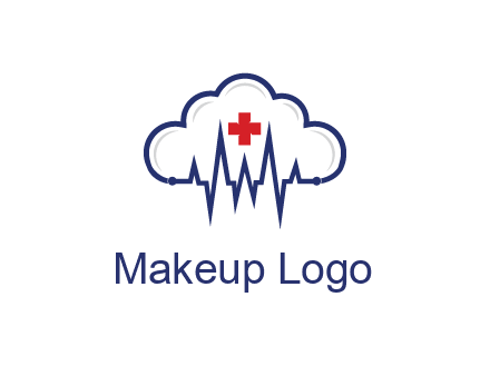 line art cloud with heart beat line and first aid sign