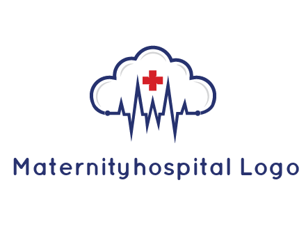 line art cloud with heart beat line and first aid sign