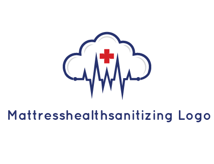 line art cloud with heart beat line and first aid sign