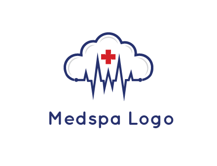 line art cloud with heart beat line and first aid sign