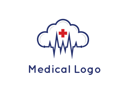 line art cloud with heart beat line and first aid sign