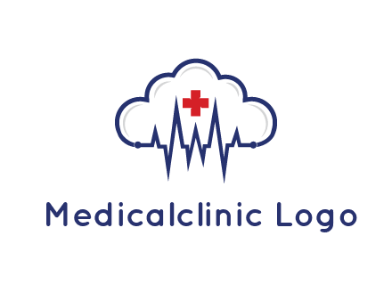 line art cloud with heart beat line and first aid sign