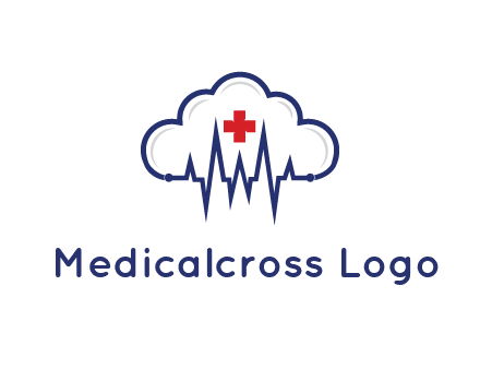 line art cloud with heart beat line and first aid sign
