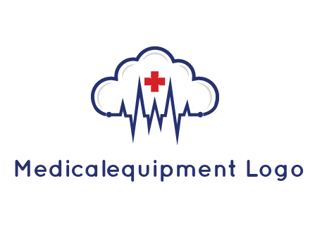 line art cloud with heart beat line and first aid sign